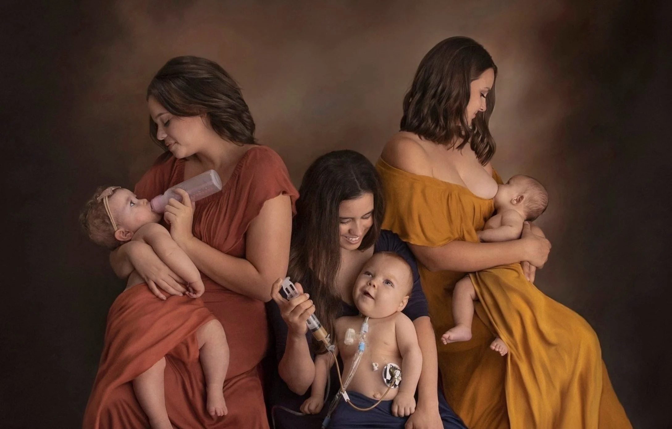 Three mothers feed their babies different ways