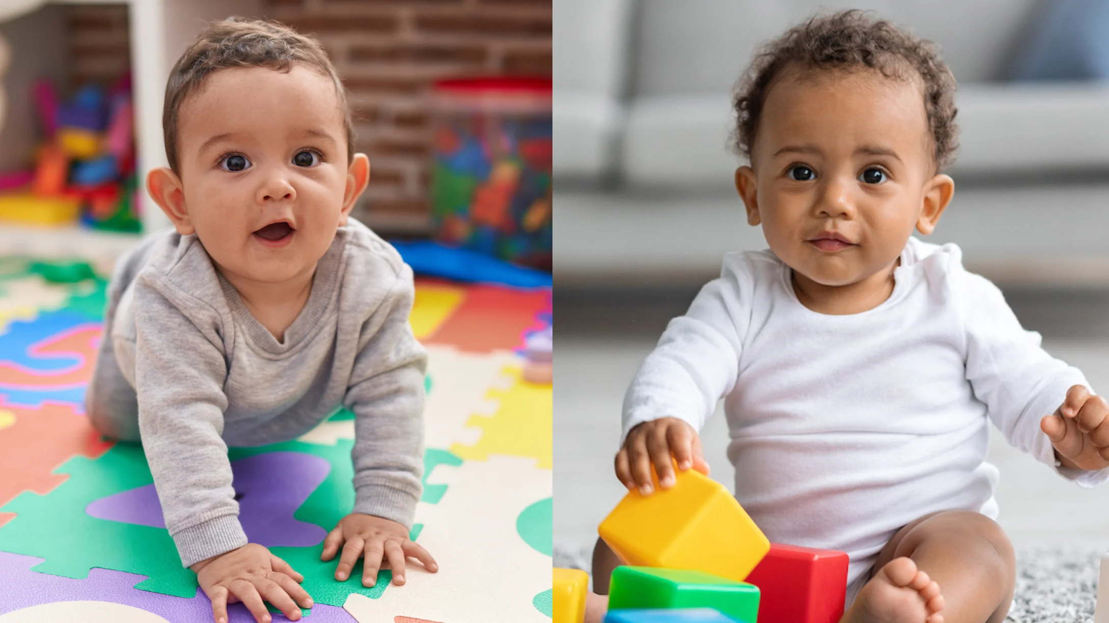 two babies playing