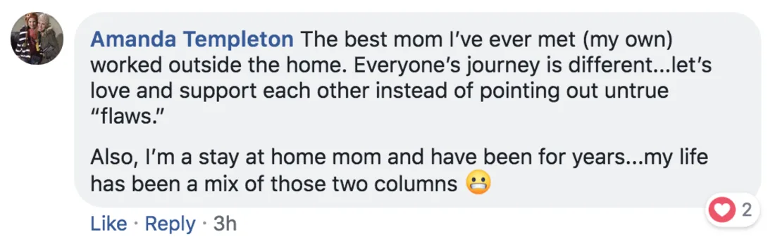 The post got furious responses from moms on all sides.